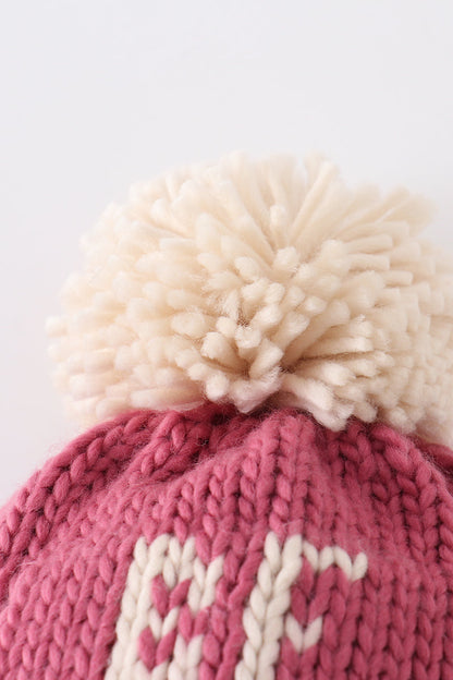 Pink BE MINE knit beanie pom pom hat