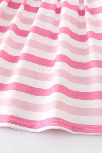 Pink valentine's day stripe heart applique dress