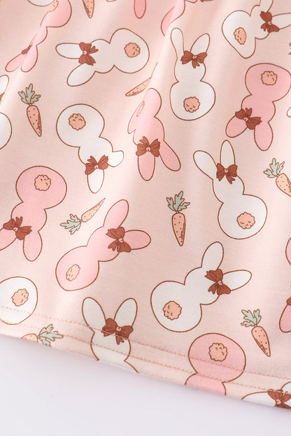 Pink easter bunny print ruffle dress