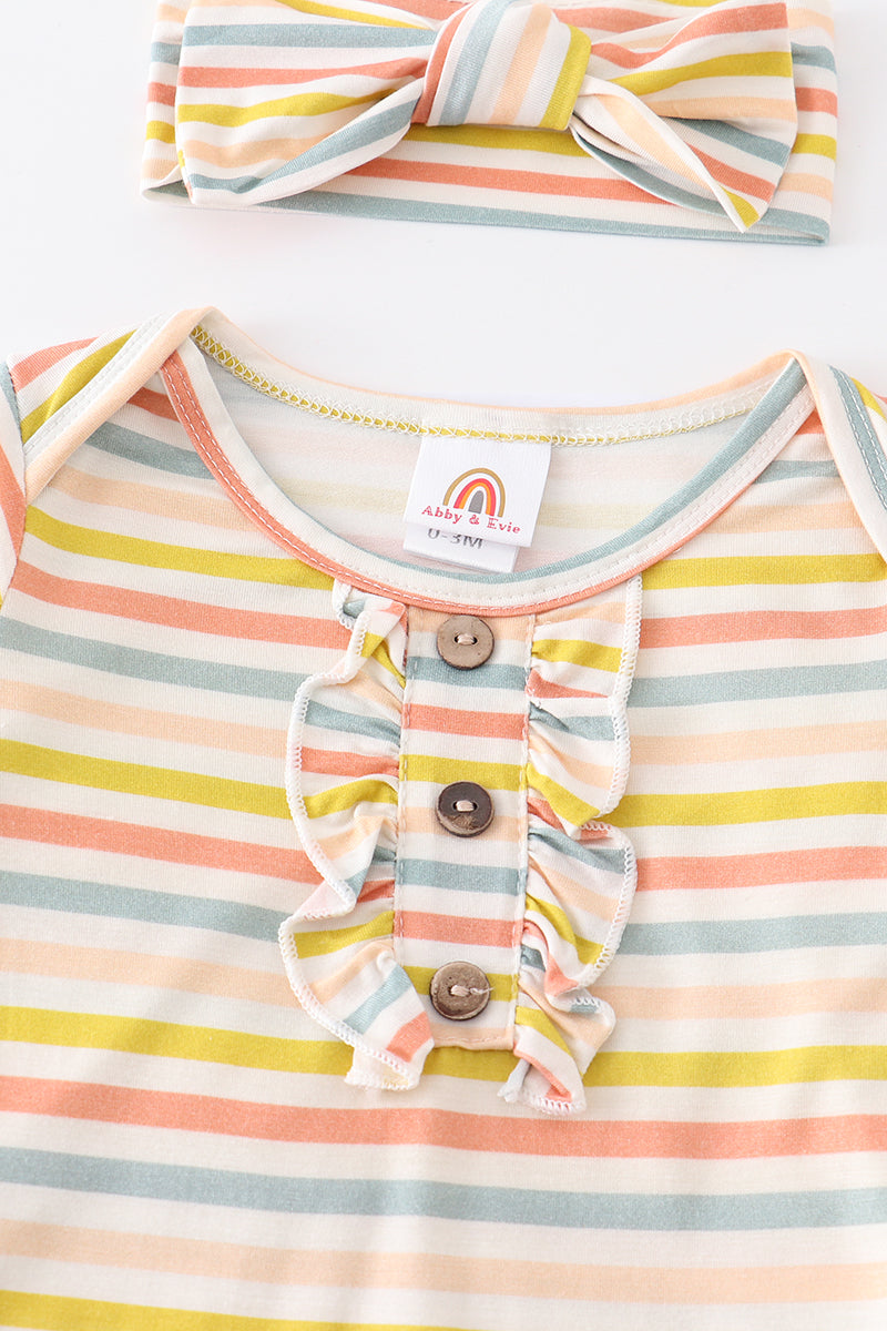 Multicolored stripe baby gown set