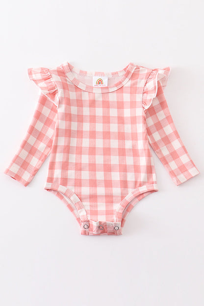 Pink plaid ruffle baby onesie