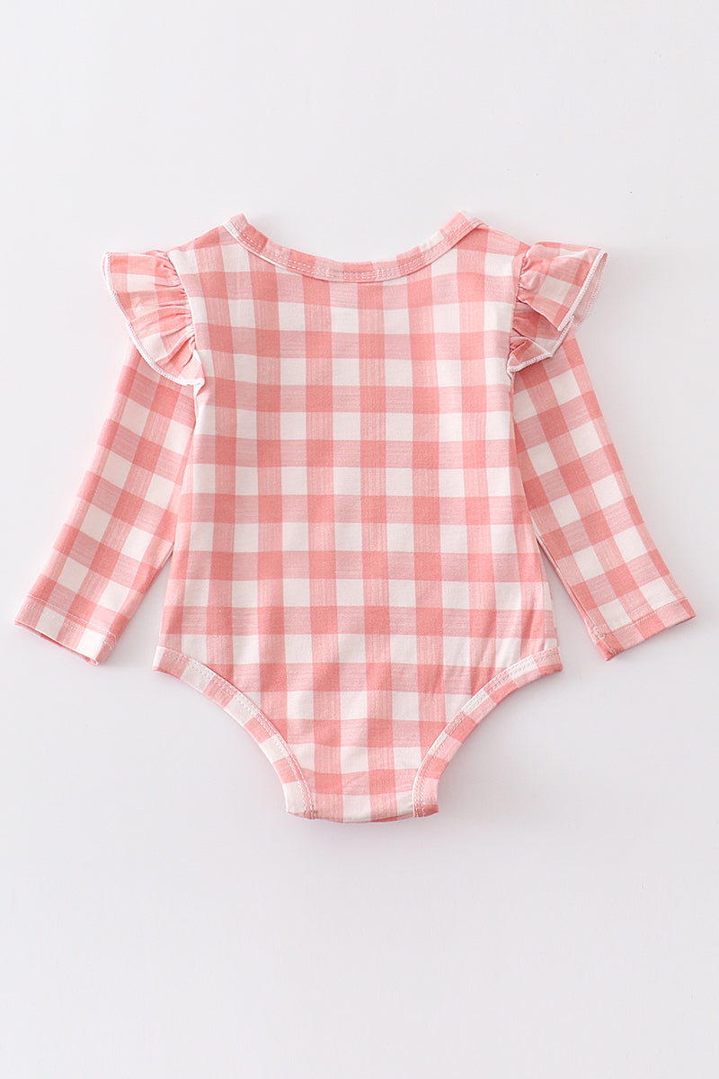 Pink plaid ruffle baby onesie