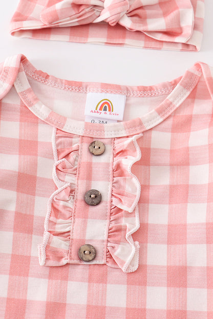 Pink plaid hairband baby gown