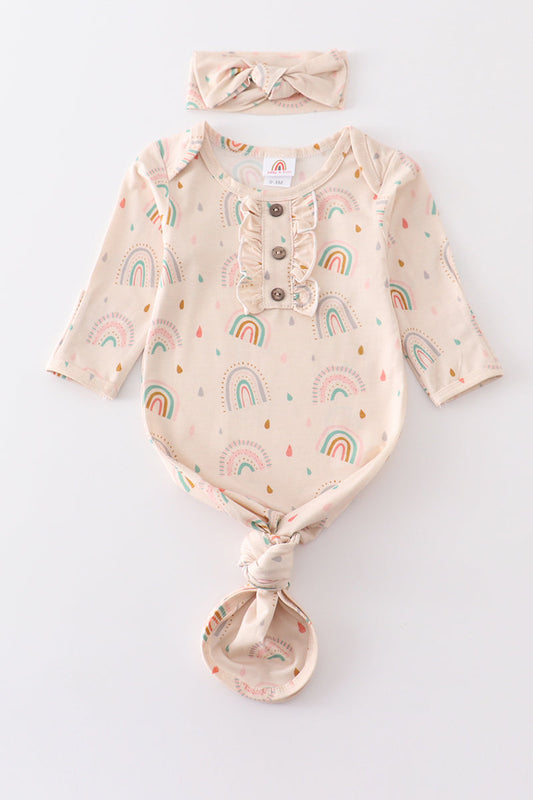 Rainbow print hairband baby gown