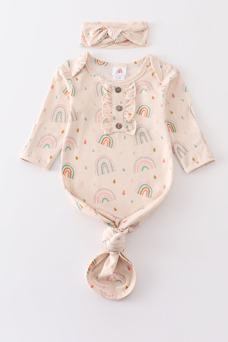 Rainbow print hairband baby gown