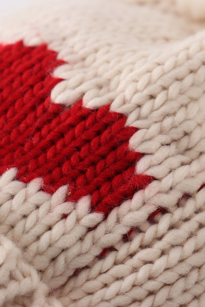 Cream heart knit beanie pom pom hat