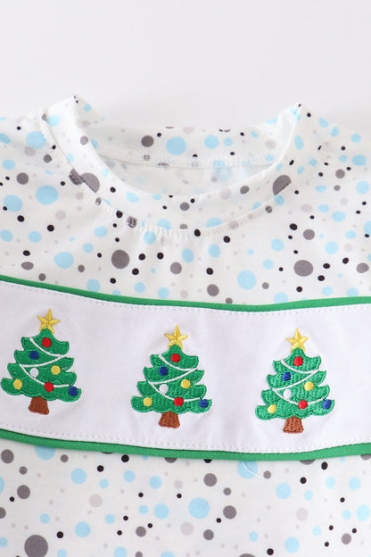 Christmas tree embroidery plaid boy set