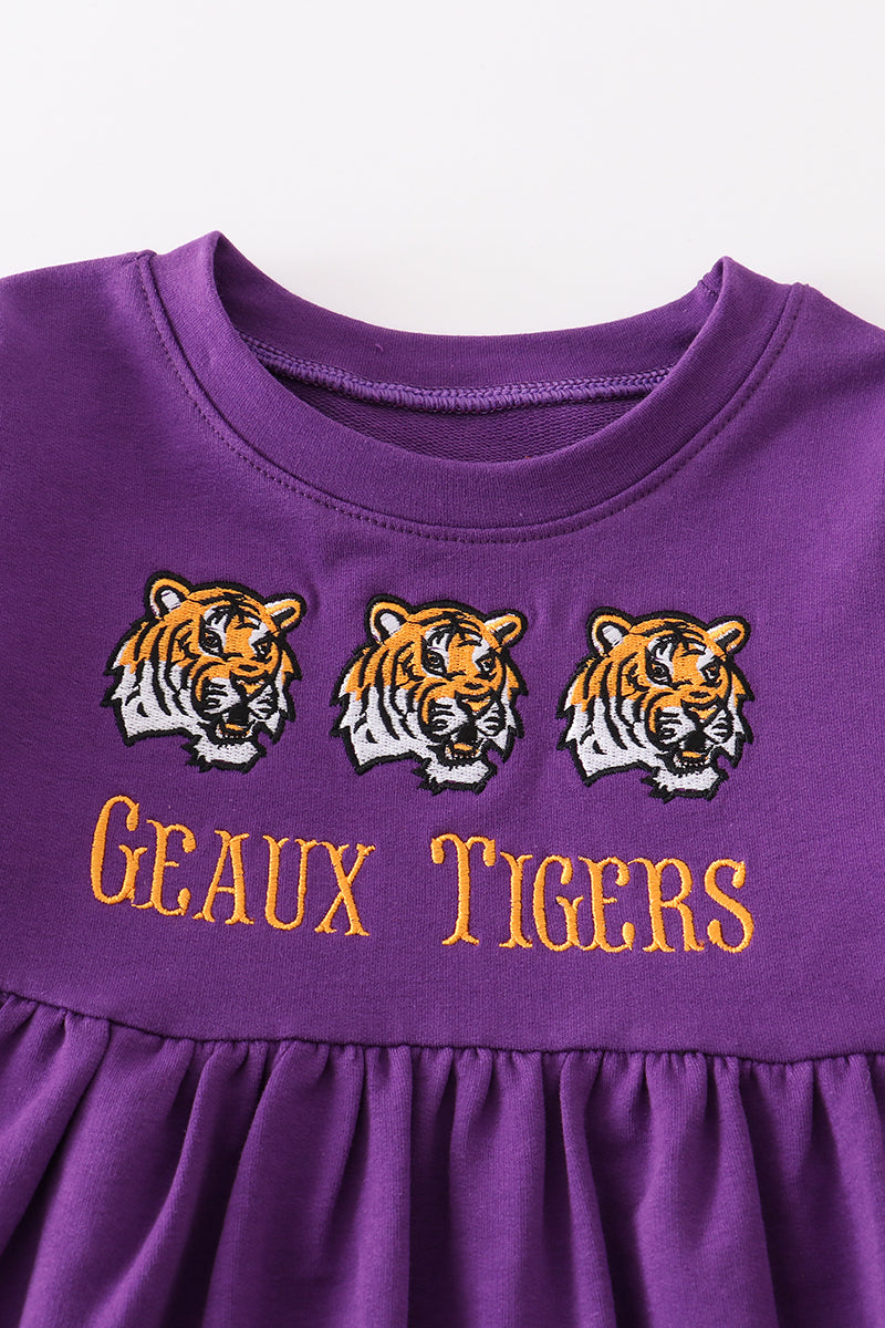 Purple tiger embroidery terry dress