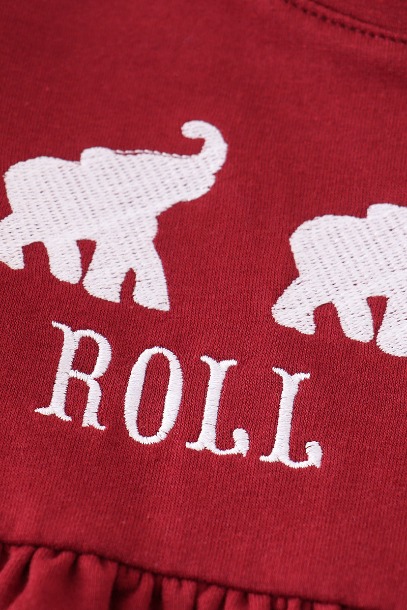 Maroon elephant embroidery terry dress