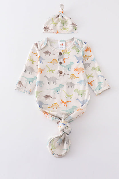 Dinosaur print bamboo baby gown set