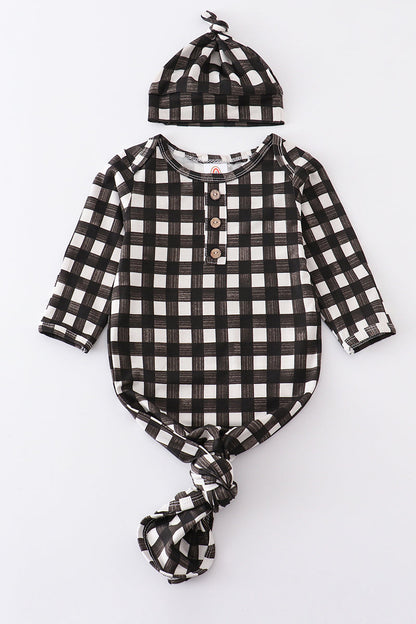Black plaid bamboo baby gown set