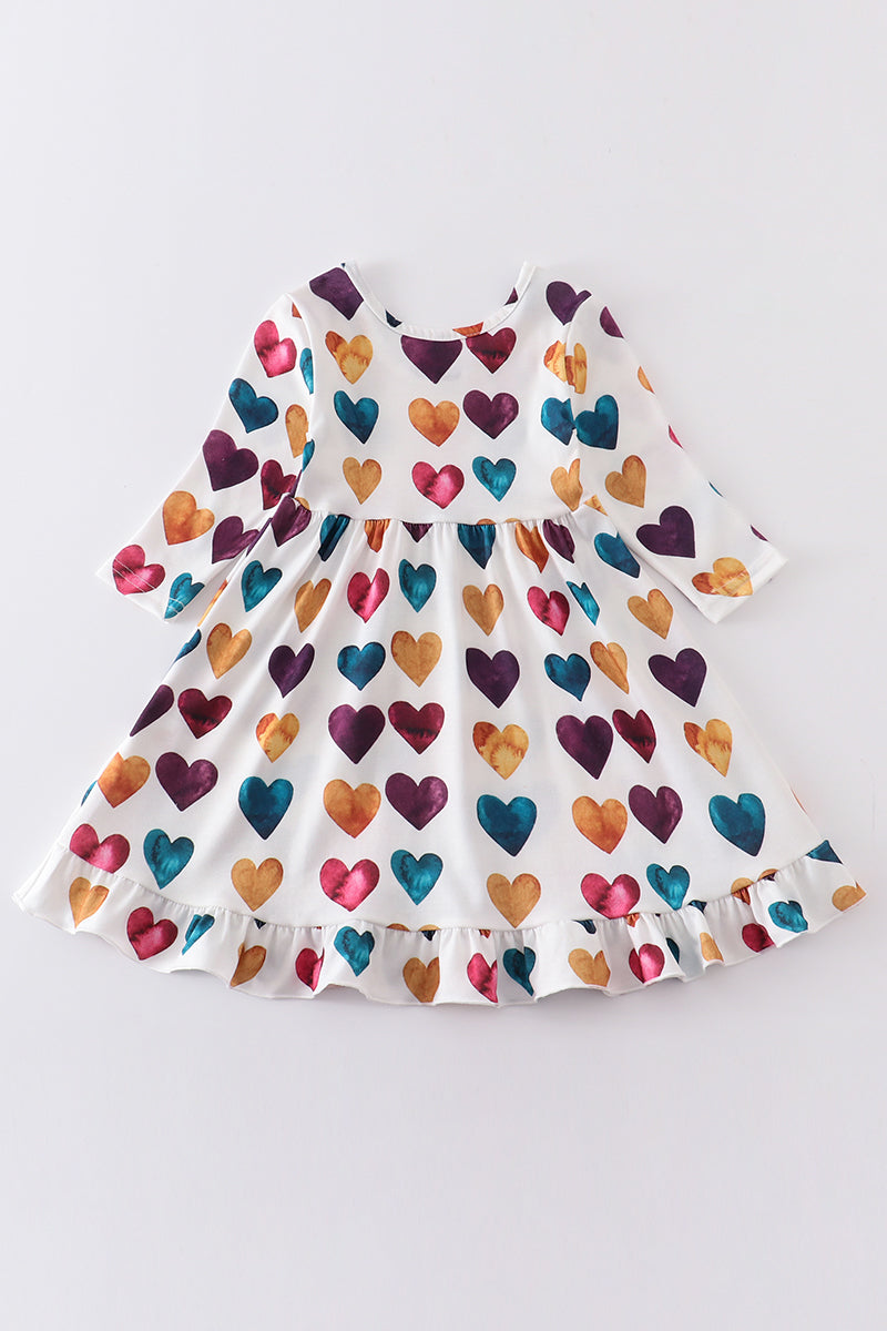 Multicolored heart print valentine's day dress