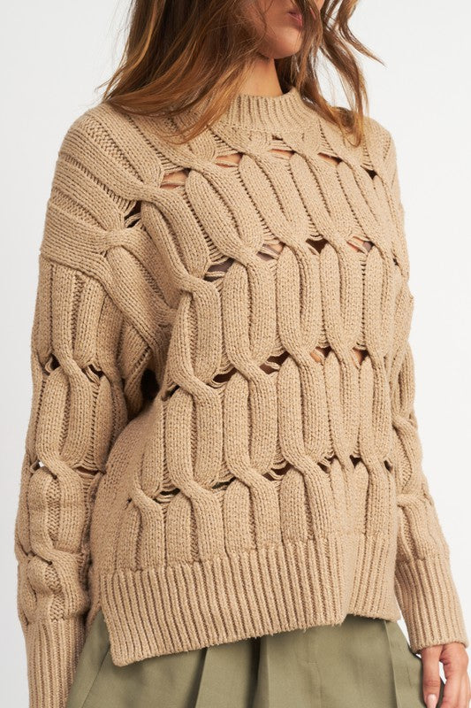 JESSICA OPEN KNIT SWEATER WITH SLITS