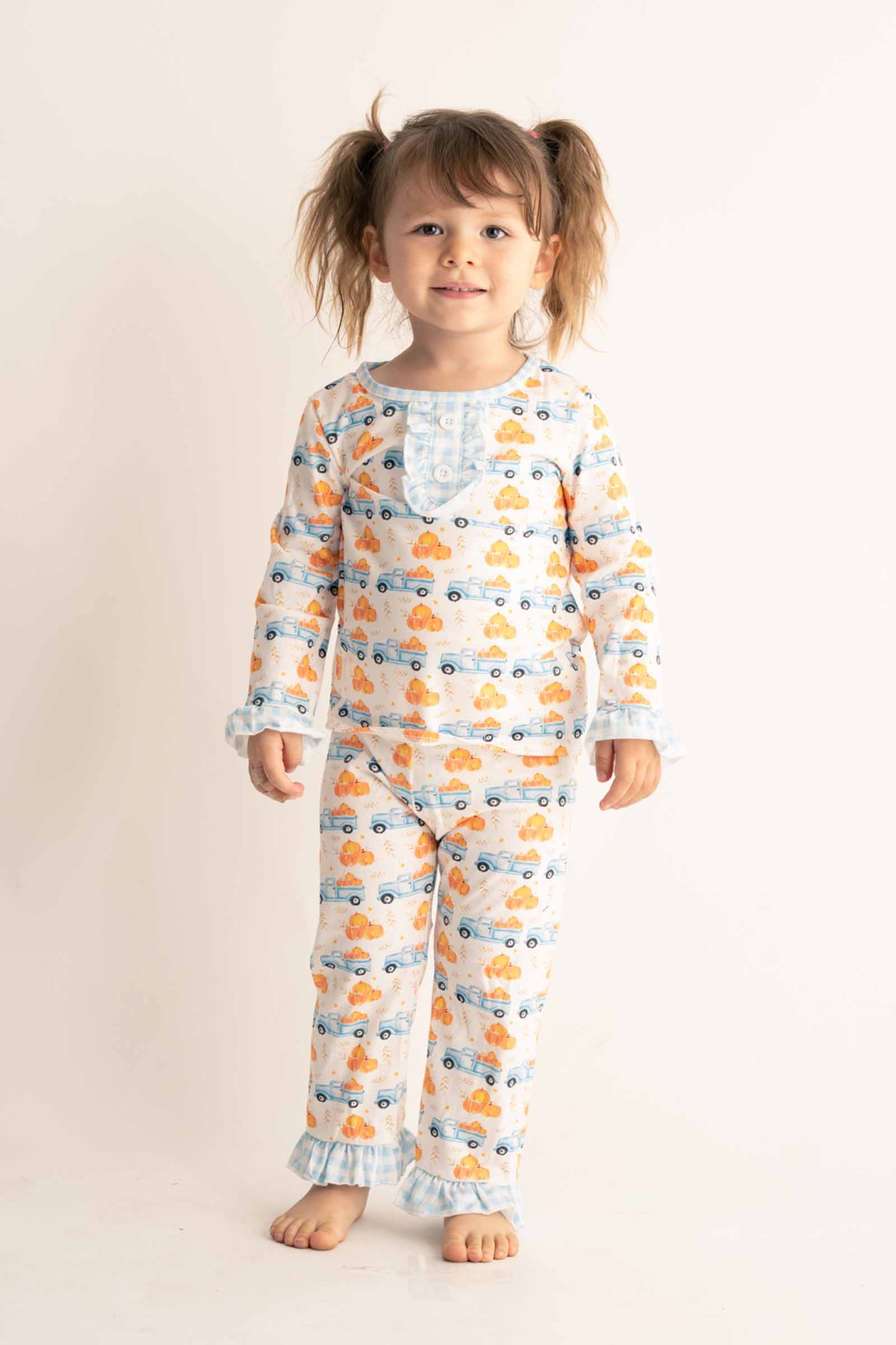 Truck pumpkin print girl pajamas