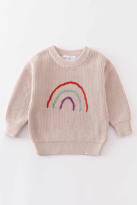 Grey rainbow hand-embroidered oversize sweater