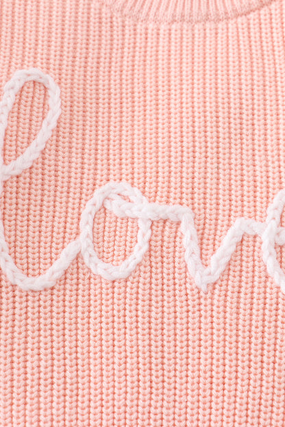 Pink love hand-embroidered oversized sweater