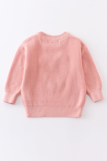 Pink heart floral hand-embroidered oversized sweater