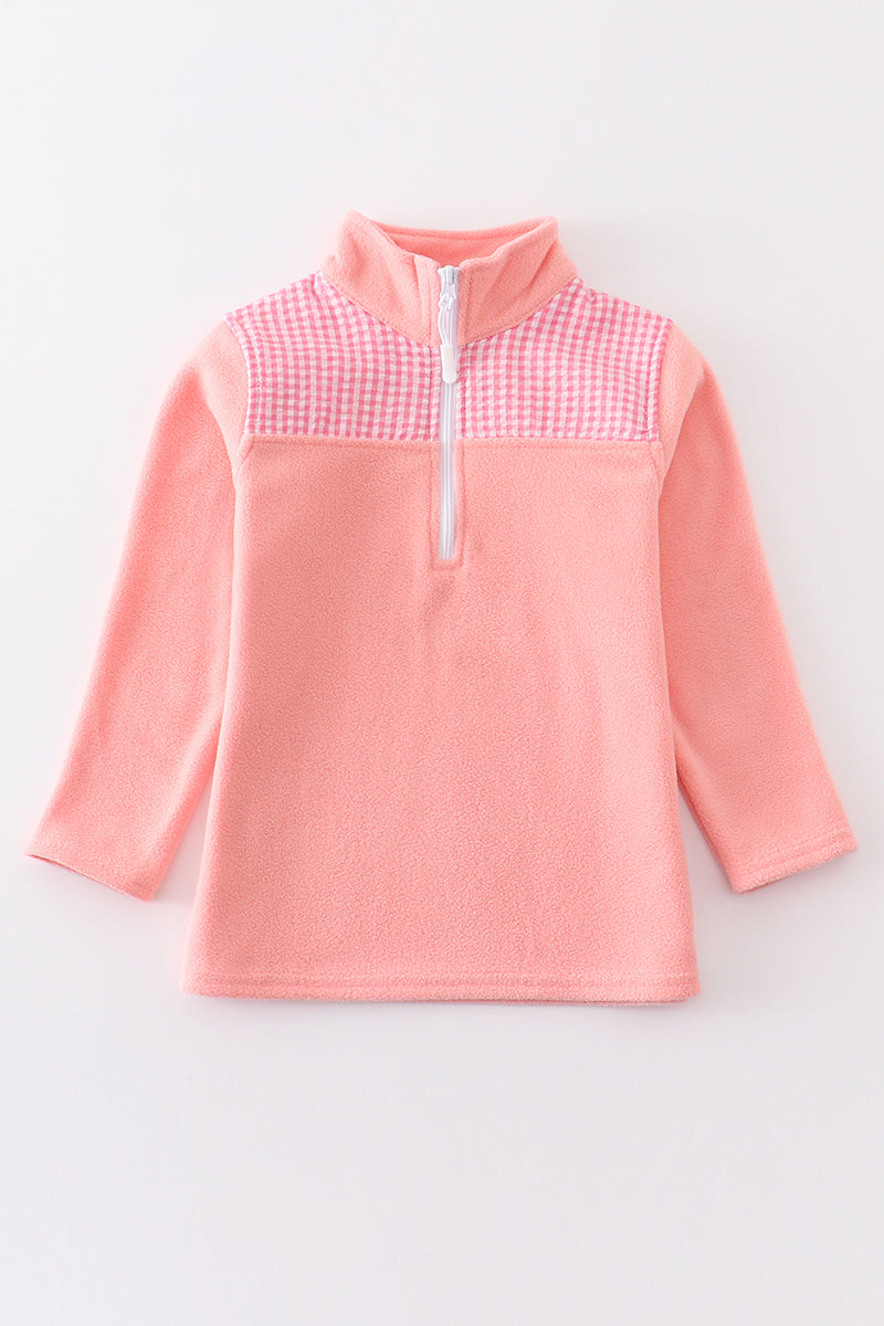 Premium Pink plaid patch fleece top