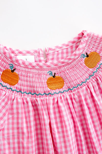 Pink plaid pumpkin smocked dress