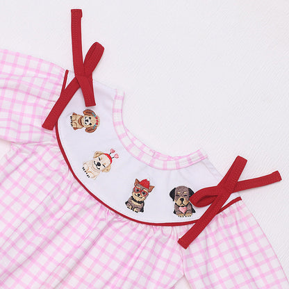 Pink valentine's day dog embroidery girl romper