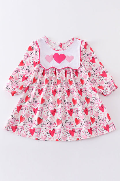 Pink valentine's day heart embroidery dress