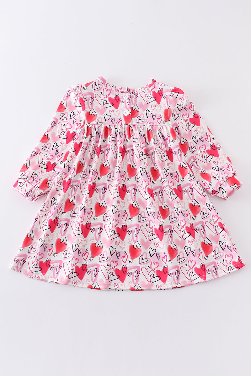 Pink valentine's day heart embroidery dress