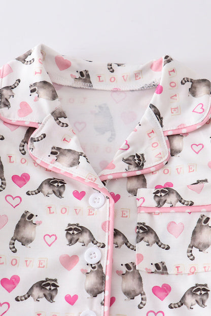 Valentine's day heart print girl pajamas set