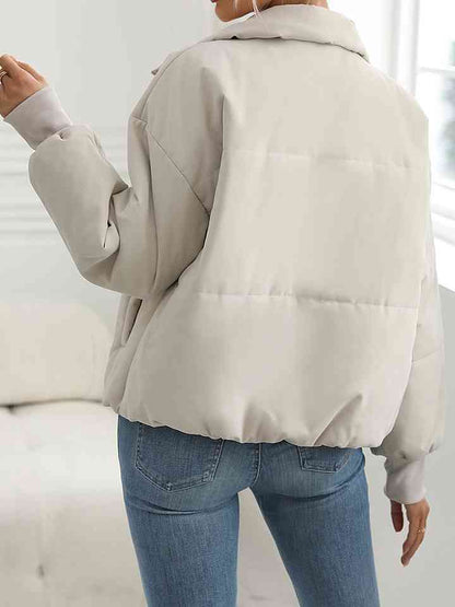 Zip-Up Drop Shoulder Puffer Jacket